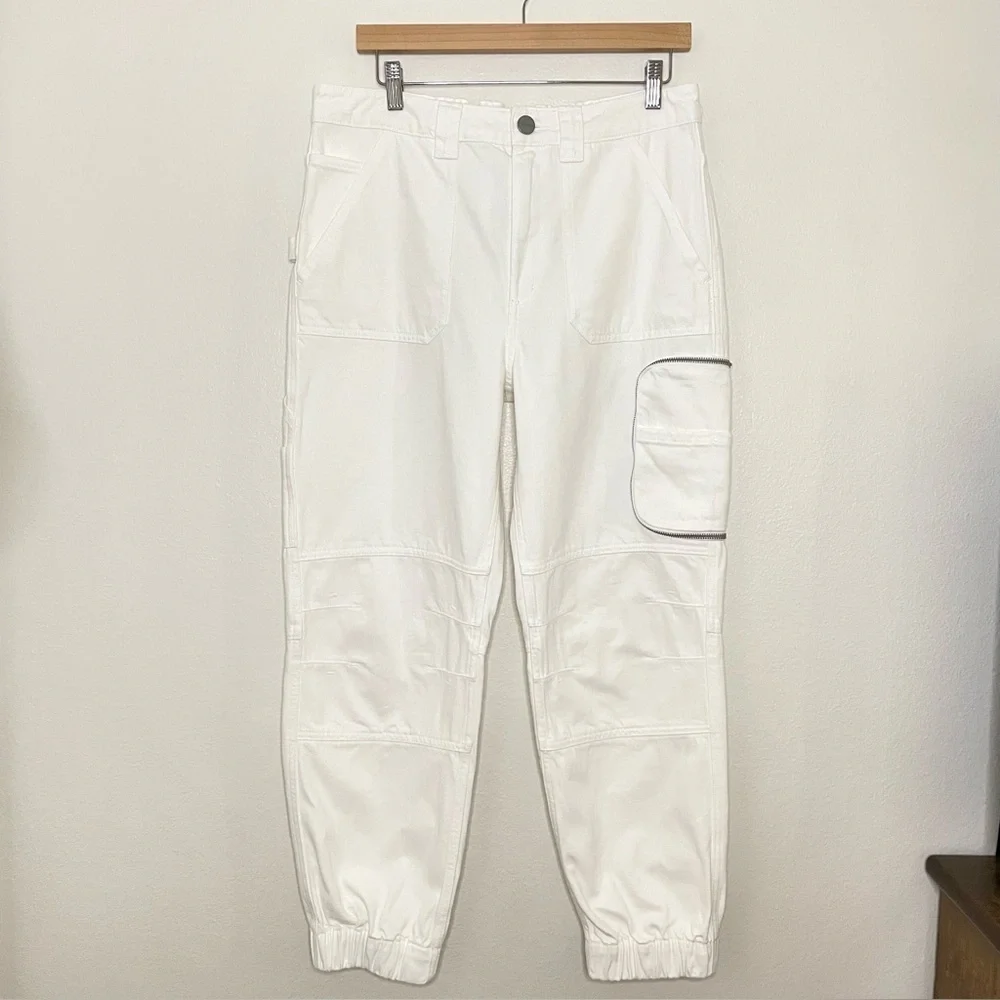 AllSaints Florence Cargo Jogger Pants Organic Twill Cotton Chalk White 8